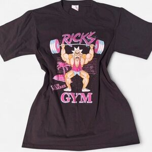 Rick and Morty Black T-Shirt with Gym Design, Size Unisex Small